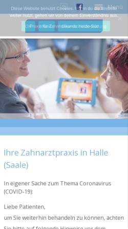 Vorschau der mobilen Webseite zahnarzt-in-halle.de, Praxis für Zahnheilkunde Heide-Süd