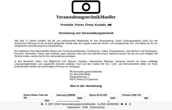Vorschau von www.veranstaltungstechnikmueller.de, Veranstaltungstechnik Mueller - Inh. Bernhard Müller