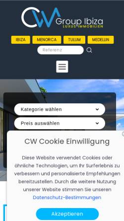 Vorschau der mobilen Webseite www.cw-ibiza.de, CW Luxus Immobilien