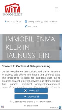 Vorschau der mobilen Webseite www.wita-immo.de, WITA Immobilien - Büro Taunusstein