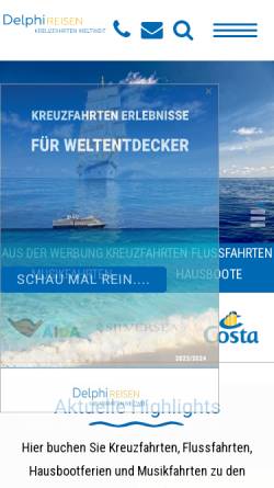 Vorschau der mobilen Webseite www.delphitravel.ch, Delphi Reisen AG