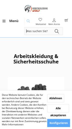 Vorschau der mobilen Webseite berufsbekleidung-wolf.de, Berufsbekleidung Wolf