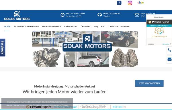 Vorschau von www.solakmotors.com, Motorinstandsetzung - Motorschaden Fahrzeug Ankauf - Solak Motors