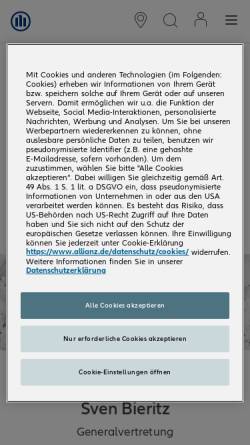 Vorschau der mobilen Webseite vertretung.allianz.de, Allianz Generalvertretung Sven Bieritz