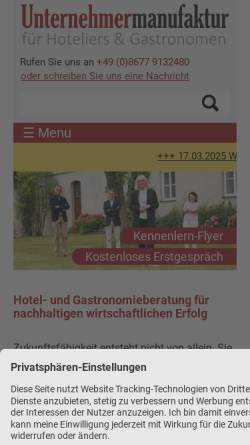 Vorschau der mobilen Webseite www.unternehmer-manufaktur.com, Unterneh­mer­ma­nu­fak­tur für Hoteliers und Gastrono­men GmbH