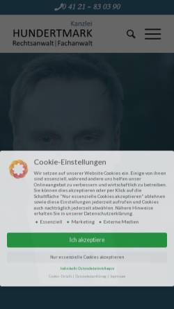 Vorschau der mobilen Webseite kanzlei-hundertmark.de, Rechtsanwalt Hajo Hundertmark
