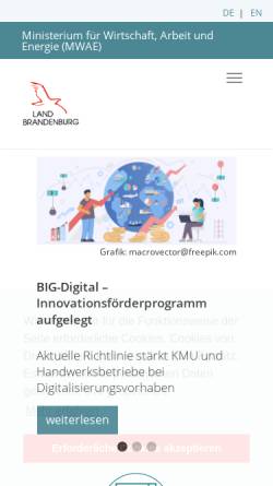 Vorschau der mobilen Webseite mwe.brandenburg.de, Ministerium für Wirtschaft und Energie des Landes Brandenburg
