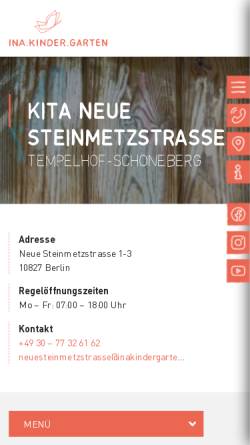 Vorschau der mobilen Webseite www.inakindergarten.de, Ina.Kinder.Garten Neue Steinmetzstraße