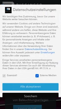 Vorschau der mobilen Webseite bissinger-lights.de, Bissinger Lights
