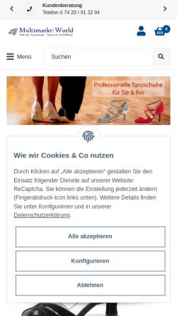 Vorschau der mobilen Webseite www.tanzschuhe-kaufen.de, Multimarkt-World Tanzschuhe und Zubehör