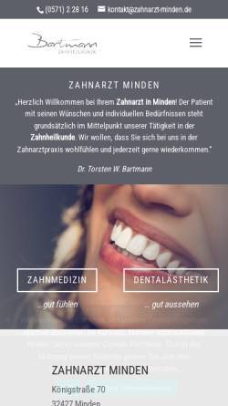 Vorschau der mobilen Webseite www.zahnarzt-minden.de, Dr. Torsten W. Bartmann