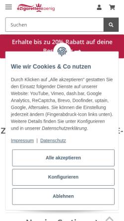 Vorschau der mobilen Webseite ezigarettenkoenig.de, eZigarettenkoenig