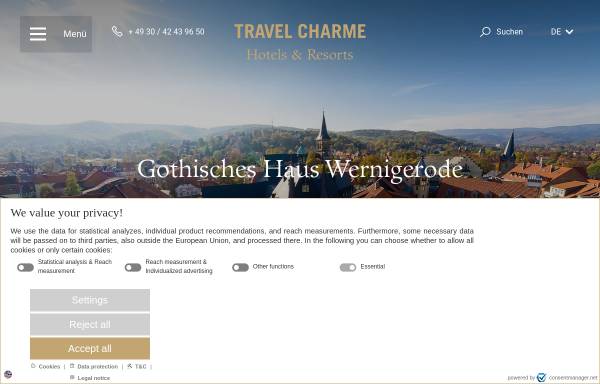 Vorschau von www.travelcharme.com, Travel Charme Hotel GmbH & Co. KG