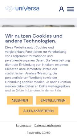 Vorschau der mobilen Webseite www.universa.de, uniVersa Versicherungen Agentur Piperidis