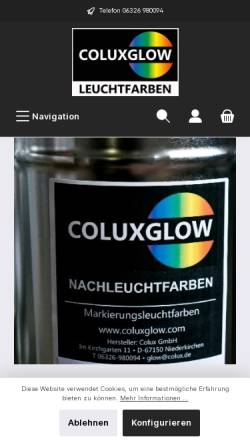 Vorschau der mobilen Webseite coluxglow.com, Colux GmbH