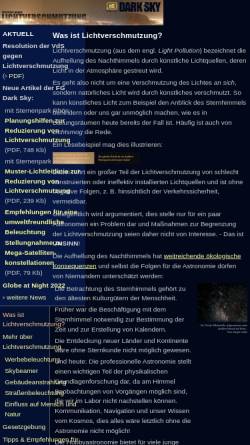 Vorschau der mobilen Webseite www.lichtverschmutzung.de, Initiative gegen Lichtverschmutzung