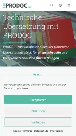 Vorschau der mobilen Webseite prodoc-translations.com, PRODOC Translations GmbH