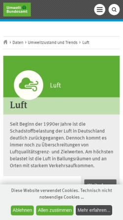 Vorschau der mobilen Webseite www.umweltbundesamt.de, Luft