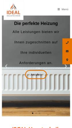 Vorschau der mobilen Webseite www.idealheizen.de, IDEAL Heizung Sanitär Solar Elektro GmbH