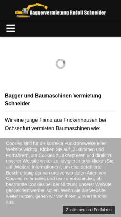 Vorschau der mobilen Webseite www.bagger-baumaschinen-vermietung-schneider.de, Baggervermietung Rudolf Schneider