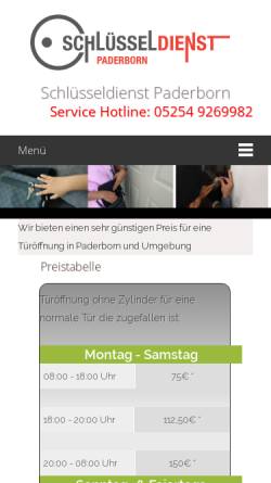 Vorschau der mobilen Webseite paderborn-schluesseldienst.de, Schlüsseldienst Menke