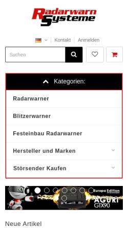 Vorschau der mobilen Webseite www.radarwarnsysteme.de, Radarwarnsysteme.de