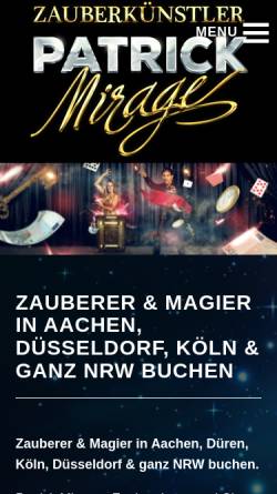 Vorschau der mobilen Webseite www.patrick-mirage.de, Patrick Mirage - Zaubershows & Close Up Magie für NRW