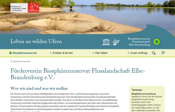 Vorschau von www.elbtalaue.com, Förderverein Biosphärenreservat Flusslandschaft Elbe-Brandenburg e. V.