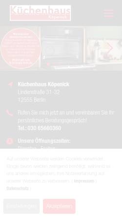 Vorschau der mobilen Webseite www.nobiliakuechen-berlin.de, Küchenhaus Köpenick