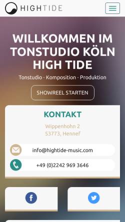 Vorschau der mobilen Webseite www.hightide-studio.com, High Tide Tonstudio