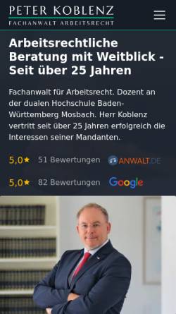 Vorschau der mobilen Webseite www.kanzlei-peter-koblenz.de, Rechtsanwalt Peter Koblenz