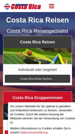 Vorschau der mobilen Webseite www.adventurecostarica.ch, Reiselade Huttwil Costa Rica Reisen