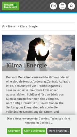 Vorschau der mobilen Webseite www.umweltbundesamt.de, Klimaschutzportal des Umweltbundesamtes (UBA)