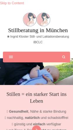 Vorschau der mobilen Webseite www.stillberatung-kloster.de, Stillberatung Ingrid Kloster IBCLC