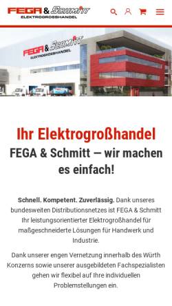 Vorschau der mobilen Webseite www.fega-schmitt.de, FEGA & Schmitt Elektrogroßhandel GmbH