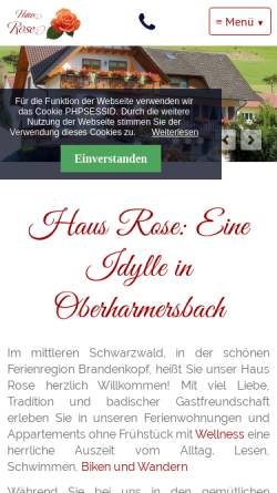 Vorschau der mobilen Webseite www.rose-oberharmersbach.de, Pension Rose