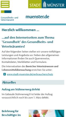 Vorschau der mobilen Webseite www.stadt-muenster.de, Amt für Gesundheit, Veterinär- und Lebensmittelangelegenheiten