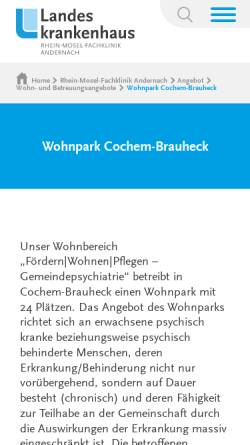 Vorschau der mobilen Webseite www.rhein-mosel-fachklinik-andernach.de, Wohnpark Cochem-Brauheck