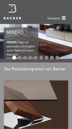 Vorschau der mobilen Webseite www.bachertische.de, Bacher - Tische M. + W. Bacher GmbH