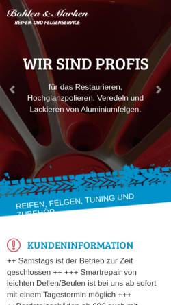 Vorschau der mobilen Webseite felgenservice.de, Bohlen & Marken - Reifen- und Felgenservice