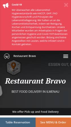 Vorschau der mobilen Webseite www.bravo-pizza-ilmenau.de, Bravo Pizzeria Restaurant & Lieferservice