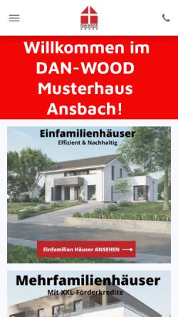 Vorschau der mobilen Webseite www.danwoodhaus.de, DAN-Wood Musterhaus Ansbach