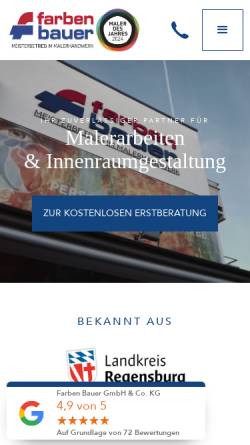 Vorschau der mobilen Webseite www.farbenbauer.de, Farben Bauer GmbH & Co. KG