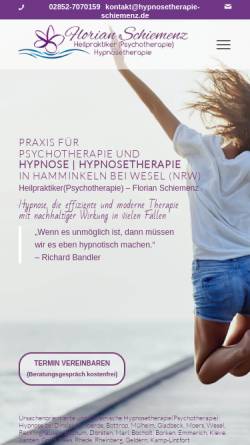 Vorschau der mobilen Webseite www.hypnosetherapie-schiemenz.de, Praxis für Psychotherapie und Hypnose - Florian Schiemenz