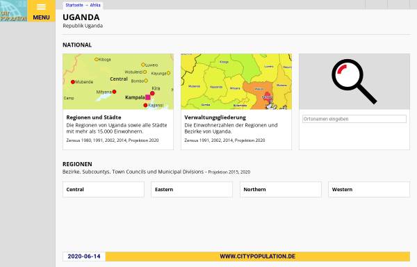 Vorschau von www.citypopulation.de, Die grössten Städte von Uganda