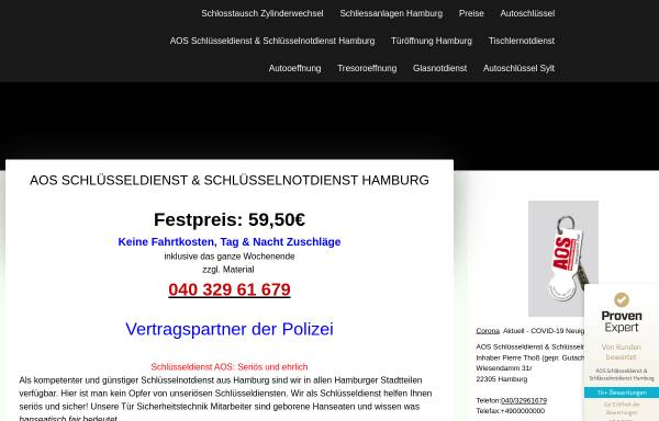 Vorschau von www.aos-schluesselnotdienst-hamburg.de, AOS Schlüsseldienst & Schlüsselnotdienst Hamburg
