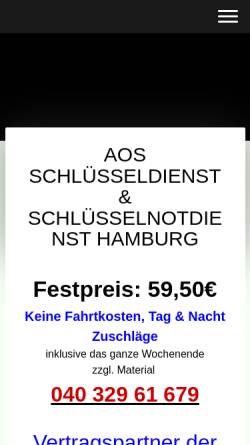 Vorschau der mobilen Webseite www.aos-schluesselnotdienst-hamburg.de, AOS Schlüsseldienst & Schlüsselnotdienst Hamburg