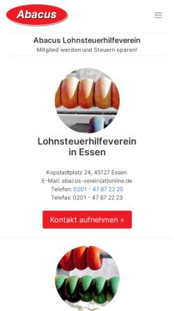 Vorschau der mobilen Webseite lohnsteuerhilfe-essen.de, Abacus Lohnsteuerhilfeverein e. V.