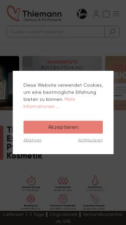 Vorschau der mobilen Webseite thiemann.shop, Genuss-daheim - Parfümerie Thiemann