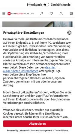 Vorschau der mobilen Webseite www.heimwerkertools.com, Heimwerkertools Handelsgesellschaft m.b.H.